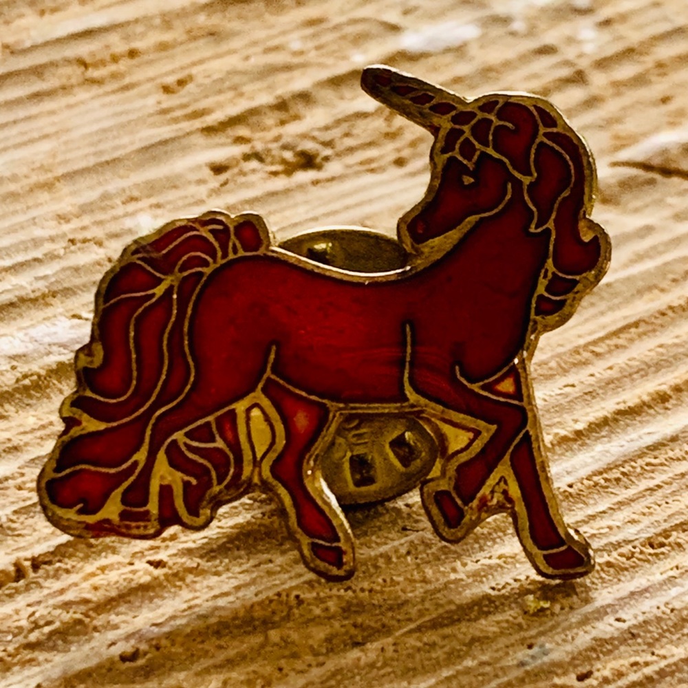 Vintage Red and Gold Unicorn Pin 1” by 1”
